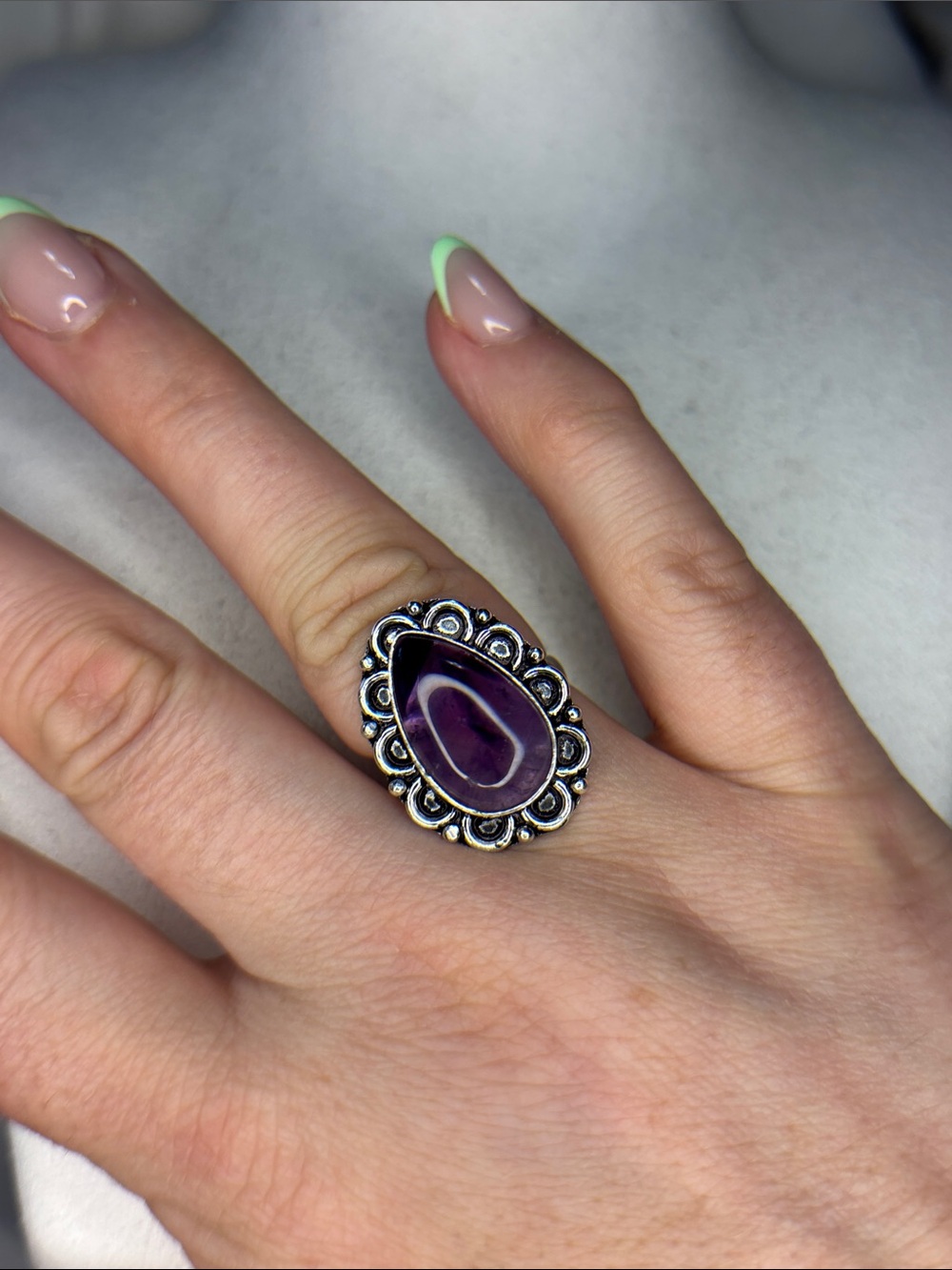 Sterling-Style Purple amethyst Teardrop Statement Ring